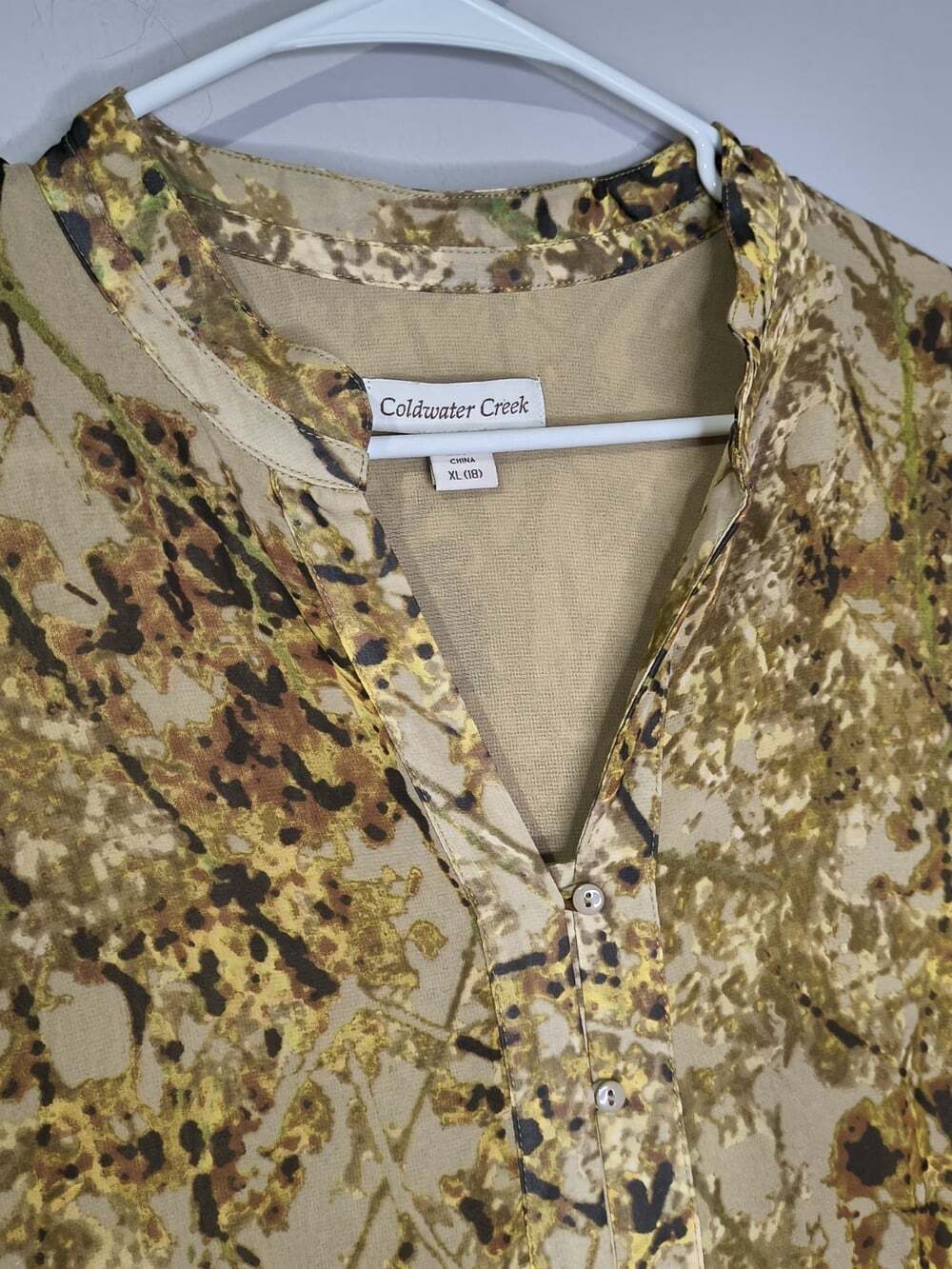 Coldwater Creek Sheer Long Sleeve Button Down Brown Floral Fall Vibes XL (18) - Picture 2 of 12